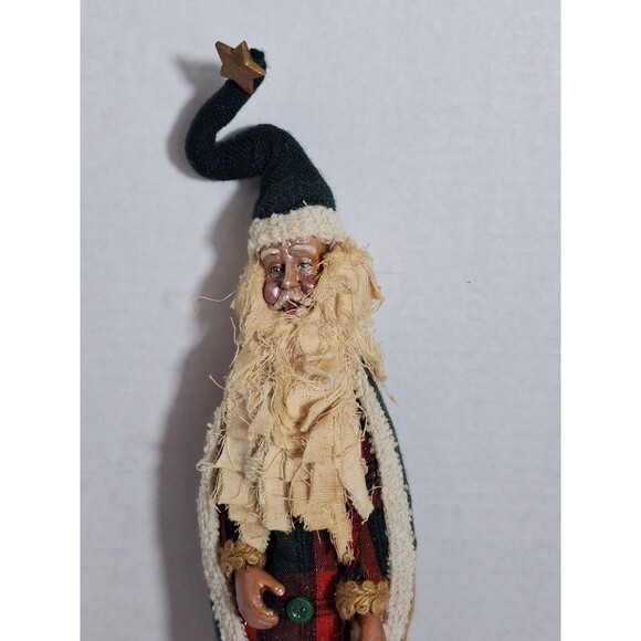 Folk Art Old World Santa Claus with Fabric Hair Coat Spools Buttons 13" Figurine - Picture 4 of 8